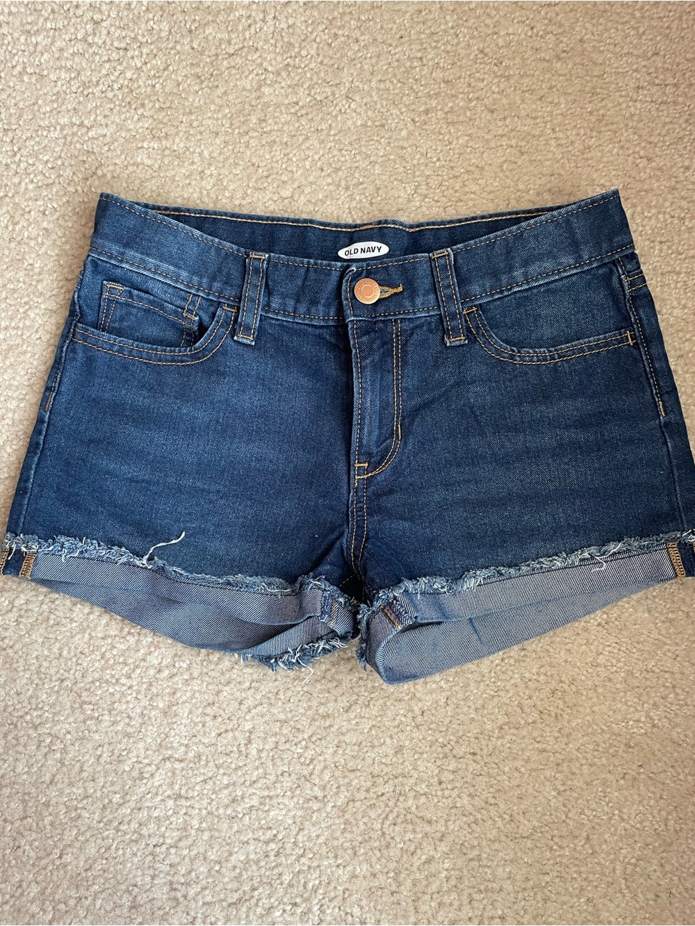 Old Navy Dark Blue Denim Cuffed Frayed Hem Shorts